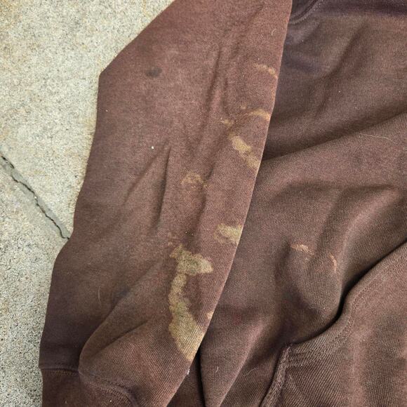 Vtg CARHARTT Box Logo Patch Earthtone Distressed Workwear Hooded Sweatshirt XL - Picture 4 of 6